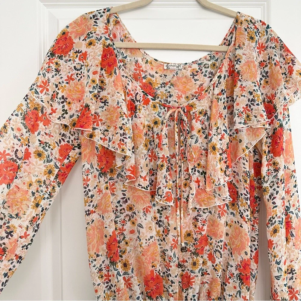 Free People Intimately Free Say It To Me Orange and Cream Bodysuit-Floral Blouse